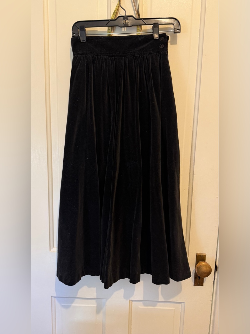 Vintage 70s 80s IRKA Black Cotton Velvet Full Midi Skirt